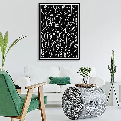 Çerçeve İçinde Nota ve Solfeş Anahtarları Tasarım Metal Tablosu 70x50cm