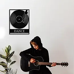 Çerçeve İçinde Plak ve Dj Set Dance Tasarım Metal Tablosu 50x40cm