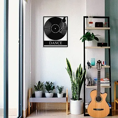 Çerçeve İçinde Plak ve Dj Set Dance Tasarım Metal Tablosu 50x40cm