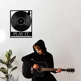Çerçeve İçinde Plak ve Dj Set Play It Tasarım Metal Tablosu 50x40cm
