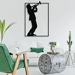 Çerçeve İçinde Saksafon Çalan Şapkalı Adam Tasarım Metal Tablosu 70x46cm