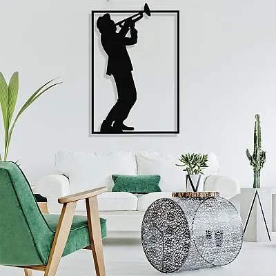Çerçeve İçinde Saksafon Çalan Şapkalı Adam Tasarım Metal Tablosu 70x46cm