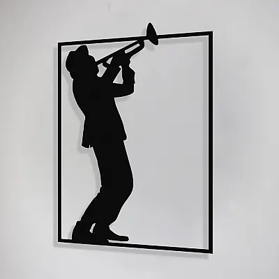 Çerçeve İçinde Saksafon Çalan Şapkalı Adam Tasarım Metal Tablosu 70x46cm