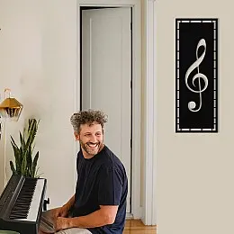 Çerçeve İçinde Solfeş Anahtarı Tasarım Metal Tablosu 70x25cm