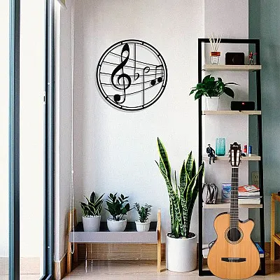 Çerçeve İçinde Solfeş Anahtarı ve Notalar Tasarım Metal Tablosu 50x50cm