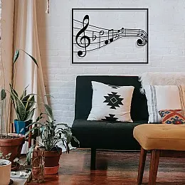 Çerçeve İçinde Solfeş Anahtarı ve Notalar Tasarım Metal Tablosu 70x50cm