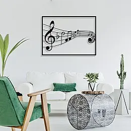 Çerçeve İçinde Solfeş Anahtarı ve Notalar Tasarım Metal Tablosu 70x50cm