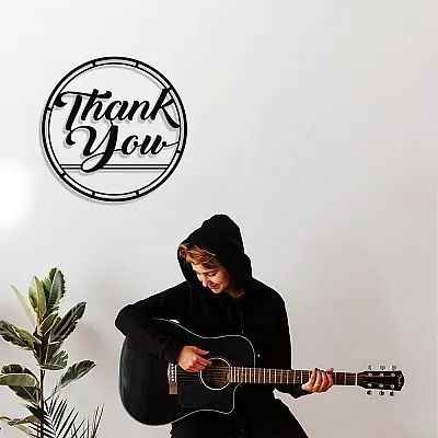 Çerçeve İçinde Thank You Yazısı Tasarım Metal Tablosu 50x50cm