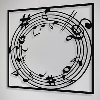 Çerçeve İçinde Yuvarlak Dönen Notalar Tasarım Metal Tablosu 50x50cm
