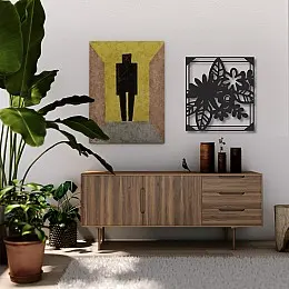 Çerçeveli Çiçek Demeti Duvar Oda Ev Aksesuarı Metal Tablo 