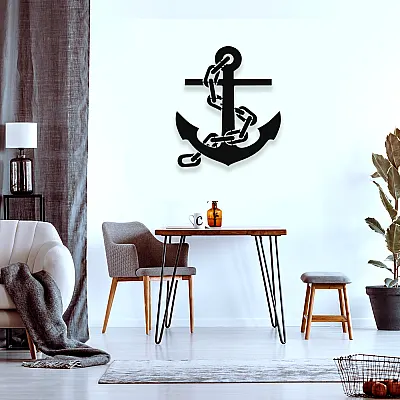 NEW JARGON Gemi Çapası ve Zincir Metal Duvar Dekoru İç ve Dış Mekan İçin Metal Tablo 50x50 cm