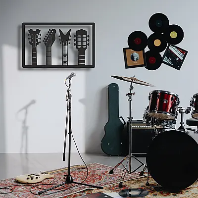 Dörtlü Gitar Duvar Oda Ev Aksesuarı Metal Tablo 