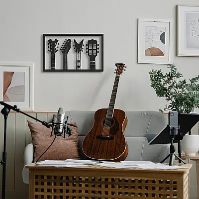 Dörtlü Gitar Duvar Oda Ev Aksesuarı Metal Tablo 