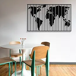Dünya Haritası Dikey Çizgili Duvar Oda Ev Aksesuarı Metal Tablo 