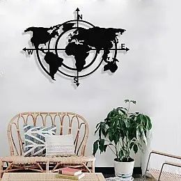 Dünya Haritası Pusula Compass Metal Tablo