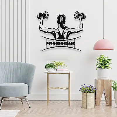NEW JARGON Elinde Dambıl İle Fıtnes Spor Yapan Kadın Metal Dekoratif İç Mekan İçin Metal Tablo 50x40 cm