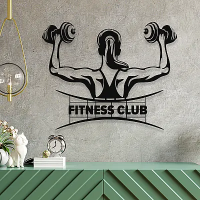 NEW JARGON Elinde Dambıl İle Fıtnes Spor Yapan Kadın Metal Dekoratif İç Mekan İçin Metal Tablo 50x40 cm