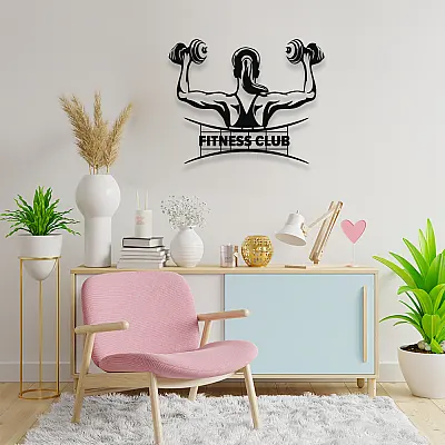 NEW JARGON Elinde Dambıl İle Fıtnes Spor Yapan Kadın Metal Dekoratif İç Mekan İçin Metal Tablo 50x40 cm