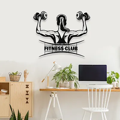 NEW JARGON Elinde Dambıl İle Fıtnes Spor Yapan Kadın Metal Dekoratif İç Mekan İçin Metal Tablo 50x40 cm