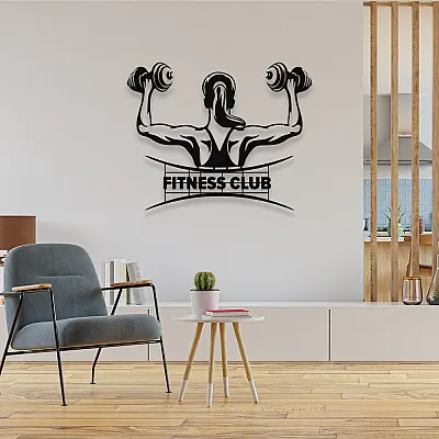 NEW JARGON Elinde Dambıl İle Fıtnes Spor Yapan Kadın Metal Dekoratif İç Mekan İçin Metal Tablo 50x40 cm
