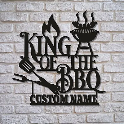 kıng of the bbq custom name Duvar Oda Ev Aksesuarı Metal Tablo 
