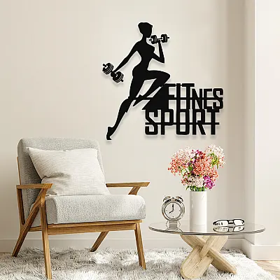 NEW JARGON Fıtnes Yapan Kadın ve Fıtnes Sport Yazısı Metal Dekoratif İç Mekan İçin Metal Tablo 50x50 cm