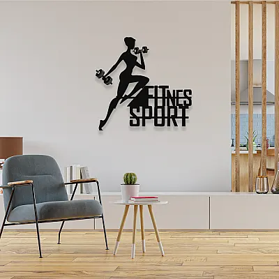 NEW JARGON Fıtnes Yapan Kadın ve Fıtnes Sport Yazısı Metal Dekoratif İç Mekan İçin Metal Tablo 50x50 cm