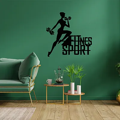 NEW JARGON Fıtnes Yapan Kadın ve Fıtnes Sport Yazısı Metal Dekoratif İç Mekan İçin Metal Tablo 50x50 cm