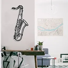  Muzik Simgesi Kontürlü Saksafon Tasarım Metal Tablosu 65x30cm