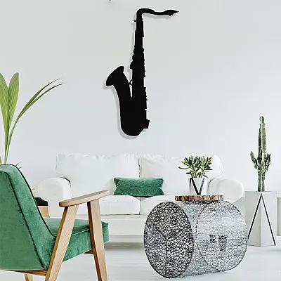 Jazz Music Saksafon Tasarım Metal Tablosu 65x37cm
