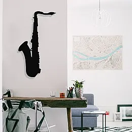 Jazz Music Saksafon Tasarım Metal Tablosu 65x37cm