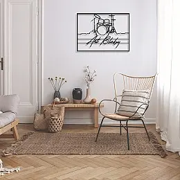 Jazz Müzik Davul ve Art Blakey Çerçeveli Tasarım Metal Tablosu 65x47cm