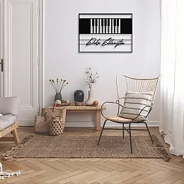 Jazz Müzik Piyano ve Duke Ellington Çerçeveli Tasarım Metal Tablosu 65x47cm