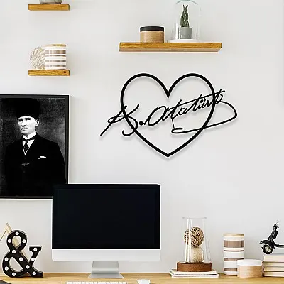 NEW JARGON Kalp ve Kemal Atatürk İmzası Metal Duvar Aksesuarı Tablo 50x30 cm NEW JARGON Kalp ve Kemal Atatürk İmzası Metal Duvar Aksesuarı Tablo 50x30 cm