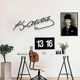 NEW JARGON Mustafa Kemal Atatürk İmzası Metal Duvar Aksesuarı Tablo 50x20 cm