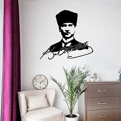 NEW JARGON Kemal Atatürk Potresi Ve İmzası Metal Tablo Tasarım 50x47 cm