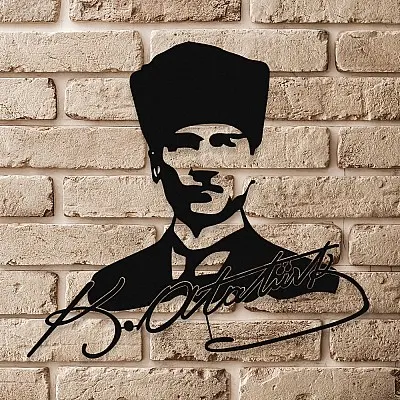 NEW JARGON Kemal Atatürk Potresi Ve İmzası Metal Tablo Tasarım 50x47 cm