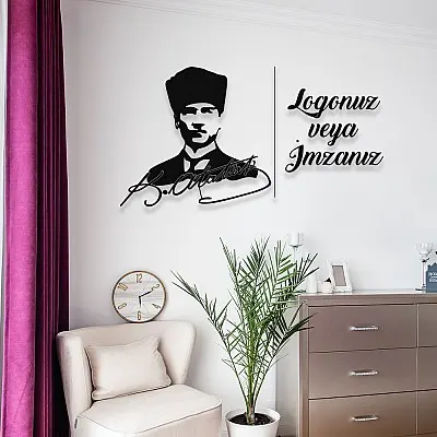 NEW JARGON Mustafa Kemal Atatürk Potresi İmzası ve Kişiye Firmanıza Özel Metal Tablo 50x40 - 50x45 cm
