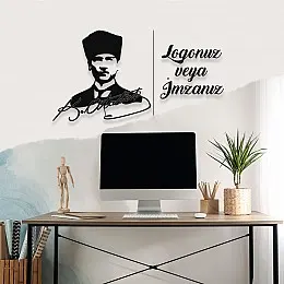 NEW JARGON Mustafa Kemal Atatürk Potresi İmzası ve Kişiye Firmanıza Özel Metal Tablo 50x40 - 50x45 cm