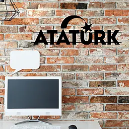 NEW JARGON Kemal Atatürk ve Ayyıldız Yazısı Metal Dekoratif İç Mekan İçin Metal Tablo 50x16 cm