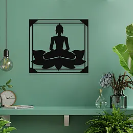 NEW JARGON Lotus Çiçeği Üzerinde Buda Zen Yoga Yapan Kadın Metal Dekoratif İç Mekan İçin Metal Tablo 50x40 cm