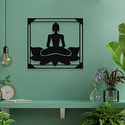 NEW JARGON Lotus Çiçeği Üzerinde Buda Zen Yoga Yapan Kadın Metal Dekoratif İç Mekan İçin Metal Tablo 50x40 cm