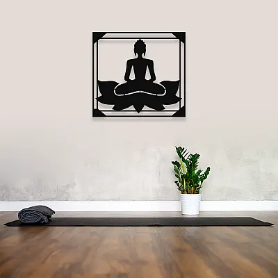 NEW JARGON Lotus Çiçeği Üzerinde Buda Zen Yoga Yapan Kadın Metal Dekoratif İç Mekan İçin Metal Tablo 50x40 cm