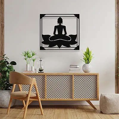 NEW JARGON Lotus Çiçeği Üzerinde Buda Zen Yoga Yapan Kadın Metal Dekoratif İç Mekan İçin Metal Tablo 50x40 cm