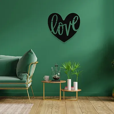 Love Yazılı Kalp Duvar Oda Ev Aksesuarı Metal Tablo 50x50 cm