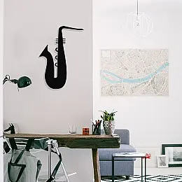 Müzik ve Saksafon Tasarım Metal Tablosu 65x46cm