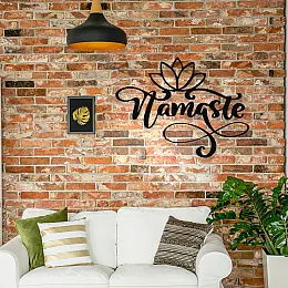 NEW JARGON Nameste Yazısı Ve Lotus Çiçeği Metal Dekoratif İç Mekan İçin Metal Tablo 50x37 cm