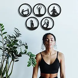 NEW JARGON 5'li Yoga Hareketleri Metal Duvar Dekoru İç Mekan İçin Metal Tablo 5 Adet 34x34 Cm
