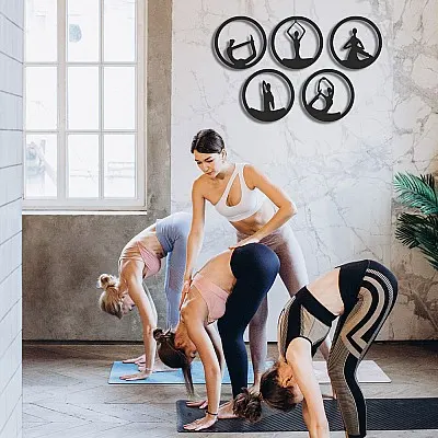 NEW JARGON 5'li Yoga Hareketleri Metal Duvar Dekoru İç Mekan İçin Metal Tablo 5 Adet 34x34 Cm