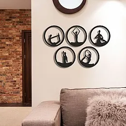 NEW JARGON 5'li Yoga Hareketleri Metal Duvar Dekoru İç Mekan İçin Metal Tablo 5 Adet 34x34 Cm
